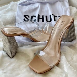 SCHUTZ | Arielle Vinyl Crystal Triangle Block Heel